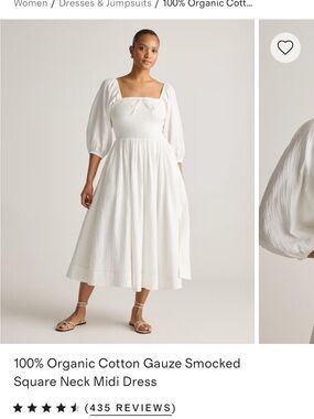 Quince White & Tan Smocked Square-Neck Midi Dress